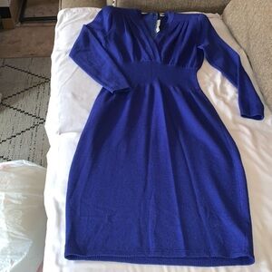 Vintage St John by Marie Gray Dress Royal Blue Knitted V-Neck Authentic 8